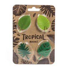 龜背葉冰箱磁鐵四入組 樹葉造型磁性裝飾貼 立體冰箱留言貼, 4入組