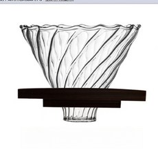 해피유통 커피 필터 드리퍼 세트 유리 우드 스탠드 400ml 브루잉 기구 모던 디자인, 블랙 호두나무 홀더 + 대형 대각선 필터 컵