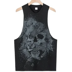 2025 여름 피트니스 탱크 탑 남자 스포츠 패션 편안한 인쇄 루즈 캐주얼 민소매 조끼