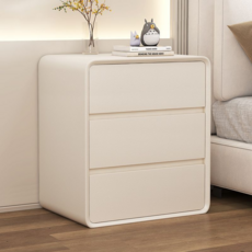 Tixpra 크림 스타일 심플하고 현대적인 3층 침상 테이블 견고한 목재 수납 침상 테이블, 1개, 흰색 50×40×55cm