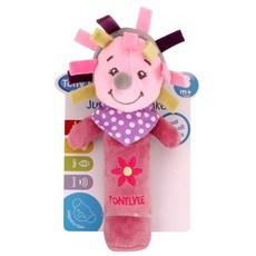 TONY LVEE 可愛造型 BIBI棒 嬰兒手抓棒 抓握訓練帶BB器 手搖棒 商檢合格, 1個, 粉色 刺蝟 (花朵刺繡)