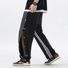 條紋排扣休閒長褲 美式直筒寬鬆籃球運動褲 男款團體服