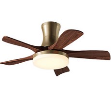 HC77A古銅色胡桃木實木扇葉吸頂燈，復古風格LED節能照明，遙控調速客廳餐廳適用, HC77B三葉古銅色（吸頂款）42寸變頻遙控+無極調光