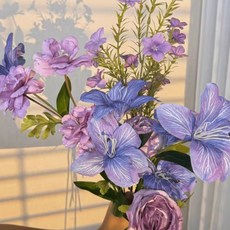 莫奈花園紫色仿真花網紅拍照打卡造景diy佈置櫥窗軟裝搭配假花, 1個, 組合2+手捧花絲帶:1個
