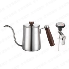 手沖咖啡壺 細口壺 附溫度計, 1個, 手沖咖啡壺【贈溫度計】銀色