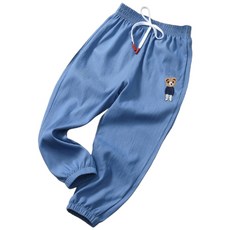 【i揪團】B76中大童透氣冰絲牛仔束口褲 天絲防蚊褲 男女童休閒寬鬆長褲 兒童涼爽長褲