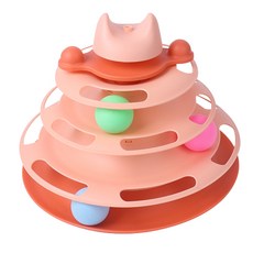 【喵吉】迷失森林軌道貓轉盤(附彈簧逗貓棒) 三色可選 寵物玩具 貓咪玩具 貓玩具 貓轉盤玩具 軌道球貓玩具 玩具, 1個, 橘粉色轉盤(附彈簧逗貓棒一支), 橘粉色