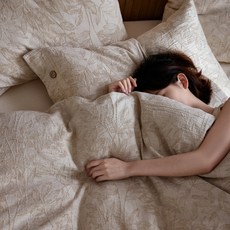 迦南 棉麻印花四件式被套床組, 暗香疏影 A類棉麻