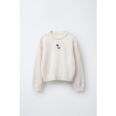 ZARA 자라 자수 강아지 니트 스웨터 - 라이트 베이지 MKI221 XNW906