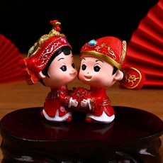 DIU 新中式婚慶娃娃樹脂工藝品擺件家居客廳裝飾結婚禮品鳳冠元素, 老款大號鳳冠-抱花