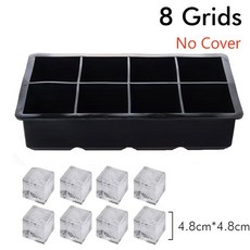 몰드 재사용 4/6/8 큐브 트레이 가능한 메이커 위스키 몰드 그리드 큰 실리콘 등급 사각형 아이스, 8 Grids-No lid