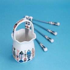 현우 블루피쉬 티스푼/티포크 수반(중)세트, 1세트