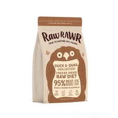 唯研系 【RawRAWR】凍乾主食-鴨肉鵪鶉口味 350g 貓狗專用，低脂肪澳洲進口，提供寵物最佳營養與美味, 1個, 鵪鶉肉、鴨肉、鴨肝、鵪鶉骨頭、鴨骨頭、南瓜、青蘋果、白花椰菜、綠花椰菜、羽衣甘藍、藍莓、蛋黃