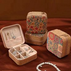 악세사리보관함 코르크소재 꽃무늬 패턴 휴대용 귀걸이 반지 목걸이 수납케이스 여행용, 1개, 상세페이지 참조