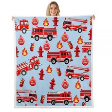 아동용 자동차 셰르파 담요 소방차 플리스 담요 레드 소방차 차량 패턴 퍼지 담요 침대 소파 소파 침실 장식 플러시 담요 담요 127cm x 152.4cm(50 x 60인치)