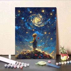 新款星空小王子高顏值客廳裝飾畫diy數字油畫手工填色治愈解壓高顏值客廳裝飾畫手工填色數字油畫治愈解壓, Lc-501小王子,30x40cm內框+畫筆+顏料, 1個
