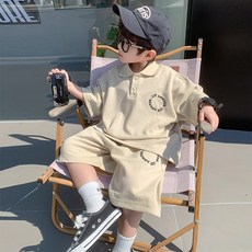 兔巴叮童裝 男童夏裝POLO衫套裝 韓版兒童洋氣短袖刺繡兩件套 潮學生休閒套裝