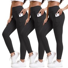 HiBwoBwo 여성용 하이 웨이스트 레깅스 복부 보호 부드러운 엉덩이 리프팅 카프리 요가 팬츠 포켓 포함 운동용 블랙. S