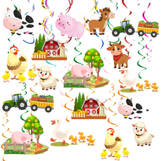 29 조각 농장 생일 매달려 소용돌이 농장 동물 파티 장식 농장 구내 매달려 소용돌이 농장 동물 매달려 호일 소용돌이 농가 농장 테마 생일 파티 용품을위한 소용돌이 매달려