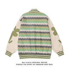 Dee studios학생 만화 녹색 줄무늬 야구 재킷 남성과 여성2022스프링 컬러 블록 재킷