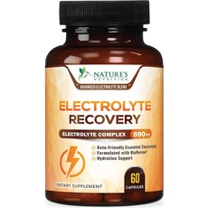 Nature's Nutrition 전해질 대체 보충제 캡슐 60정 케토 친화적 보충제 수분 보충 마그네슘 포타슘 칼슘 운동용 230366, 60 Count (Pack of 1), 1개