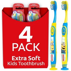 매우 부드러운 칫솔모와 흡착 컵 홀더가 있는 Colgate 아동용 칫솔 미니언즈 - 4개입, 2 Count (Pack of 2)