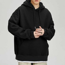 DY 毛圈布刷毛內裡素色寬鬆版型連帽基本款長袖T恤 男女通用日常情侶T恤