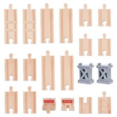 OLYCRAFT 20피스 나무 기차 트랙 철도 확장 직선 및 정지 교차로 크로스 그레이 브릿지 부두 테이블 활동 게임용 대부분의 열차와 호환 가능 310018 855515157, OLYCRAFT 20피스 나무 기차 트랙 철도 확장 직