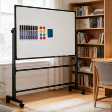 SeekFun 스탠드 화이트보드 이동식 양면 자석 칠판 높이조절 각도조절 가능 집공 학원 사무실 대형 1200mm 1500mm, 블랙