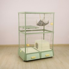 創逸DF 馬卡龍雙層貓籠 抽屜式貓砂盆儲物櫃 94x64x131cm 卡綠, 1個, DF02 卡綠 雙層貓籠【正品原裝箱】　
