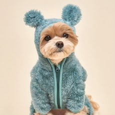 SUPER PET 小熊造型寵物絨毛連帽連身衣, 深綠色