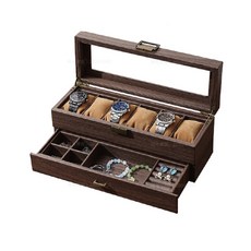 6格錶盒 首飾收納盒 - 雙層木紋皮革款 手錶盒 飾品盒 珠寶盒