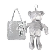 이지유 곰돌이 키링 장바구니 에코백 휴대용 접이식 열쇠고리 보조가방 백참 답례품 구디백, 실버, 1개