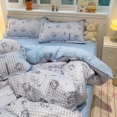 NYDIA 헬로키티 상큼하다 귀여운 캐릭터 체크 사계절 이불커버 베개커버 세트