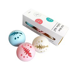 魚骨造型逗貓玩具球三顆組合：內置響鈴、薄荷、閃光，多重趣味滿足貓咪玩樂需求, 粉色、藍色、白色, 3 Packs