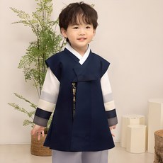 GAON BABY HANBOK 男童用藍灰色袖口韓服套裝 AM198