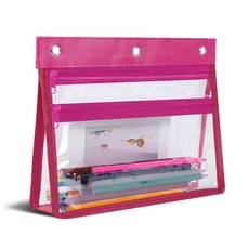 1 5인치 가능한 대용량 링 바인더 3개용 YoeJob 연필 파우치 더블 포켓 지퍼 필통 학교 사무실용 파우치, rosy, 1 Pack