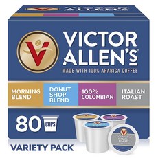 Victor Allen's Coffee 콜롬비아 커피 빅터 앨런스 100% 콜롬비아산 미디엄 로스트 42개입 싱글 서브 포드 키우릭 KCup용, 버라이어티 팩_80 개입(1팩), 80 Count (Pack of 1)