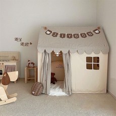 JIYOON 兒童帳篷 寶寶遊戲屋, 1個, 咖格子小屋