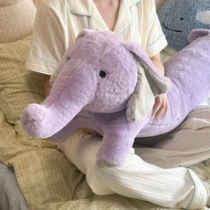 귀여운 분홍색 돼지 코끼리 동물 베개 소녀 수면 다리 받침 긴 베개 침대 소파 쿠션 인형 선물, 104*30厘米, 보라색 보라색 코끼리