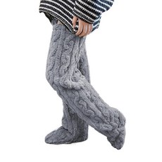 JIAHG 여성용 겨울 두꺼운 플러시 무릎 높이 레그 워머 양말 따뜻한 니트 수면 스타킹 노인 겨울 가정용 수면 양말 파레 그레이