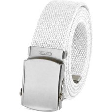 [관부가세포함] 크롬 버클이 달린 캔버스 웹 벨트 54인치 길이 완전 조절 가능 밀리터리 스타일, White, 1개