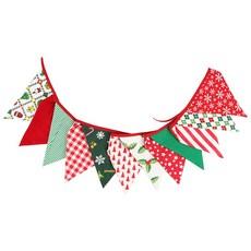 聖誕節慶裝飾三角旗串 多款經典聖誕圖案 節日派對裝飾必備, 12面聖誕布藝吊旗, 1套