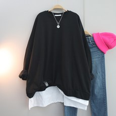 달콩 여성 빅사이즈 롱맨투맨 롱티 국내제작 루즈핏 55~99 빵빵레이어드오버핏맨투맨