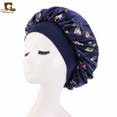 나비꽃 로즈 플라워 새틴 실크 수면 헤어 밴드 터번 헤어캡 나이트캡 S874, 1개, 로즈네이비