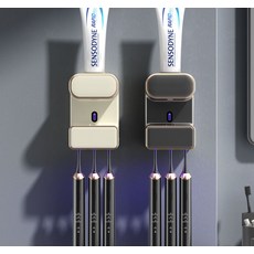 튜브짜개 욕실홀더 자동 짜개 실리콘 튜브 무타공 스탠드 치약홀더 자동치약 치약거치대, 1개, 블랙그레이 베이지화이트 2개 세트 UV 라이트