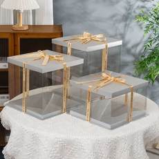 투명 케이크 상자 케익 5호 세트 조각 포장 사각 높은, B. 리본 없는 실버 투명 상자, P. 대형 8인치 28x28x25cm 2층 5