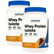 Nutricost 뉴트리코스트 웨이 프로틴 아이솔레이트 초콜릿 땅콩버터 분리유청단백질 907g, 2개