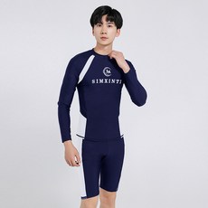 韓系新款拼色分體游泳衣成人男款競技潛水服修身運動溫泉度假泳衣