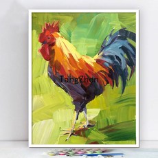 【TangZhen】유화그리기 유화그리기세트 채색 붉은 불 수탉diy 디지털 오일채화 십이지신 닭 동물 수제 충전 손그림 유화, 40x50cm 안감+물감+붓, 1041, 1개